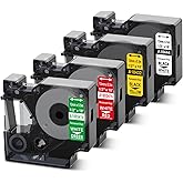 Oozmas Vinyl Labels 1/2 Inch Replacement for Dymo Rhino 4200 5200 Label Tapes Red Green Yellow White 18444 18432 1805414 1805416 for Rhino Label Makers, 12mm(1/2") x 5.5m(18'), 4 Color Cartridges