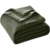 CHUFFED Cotton Waffle Blanket Queen Size - Plush Milk Velvet & Reversible Waffle Weave,Anti-Static 500Gsm Design，Thick Cozy Soft Winter Blanket for Bed, Couch, Sofa - Olive Green, 90x90 Inches