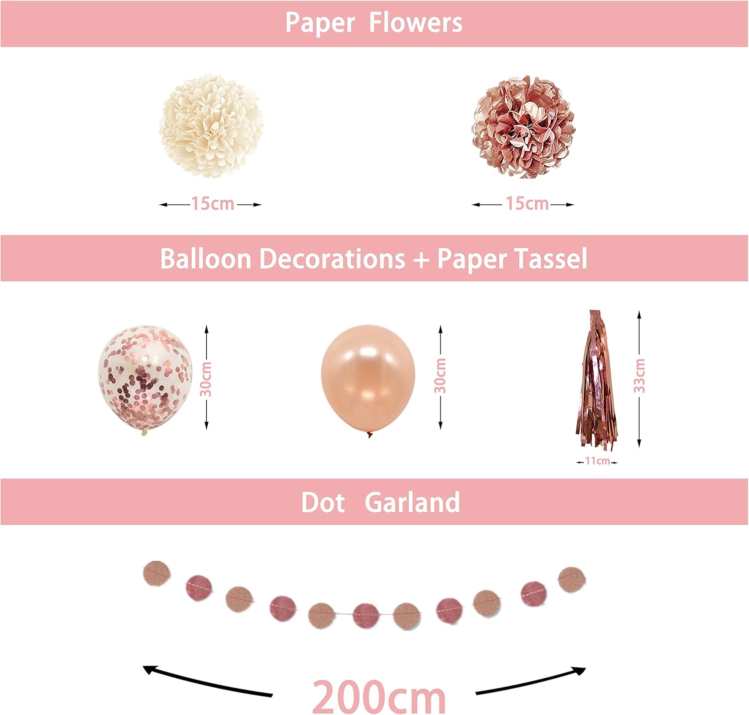 XDS Happy Birthday Decorations Rose Pink for women men girls boys, Happy Birthday Banner,Birthday Balloons,Paper Tassel, Paper Flower,Dot Garland for first 10th 16th 17th 19th Birthday Party Supplies: Toys & Games