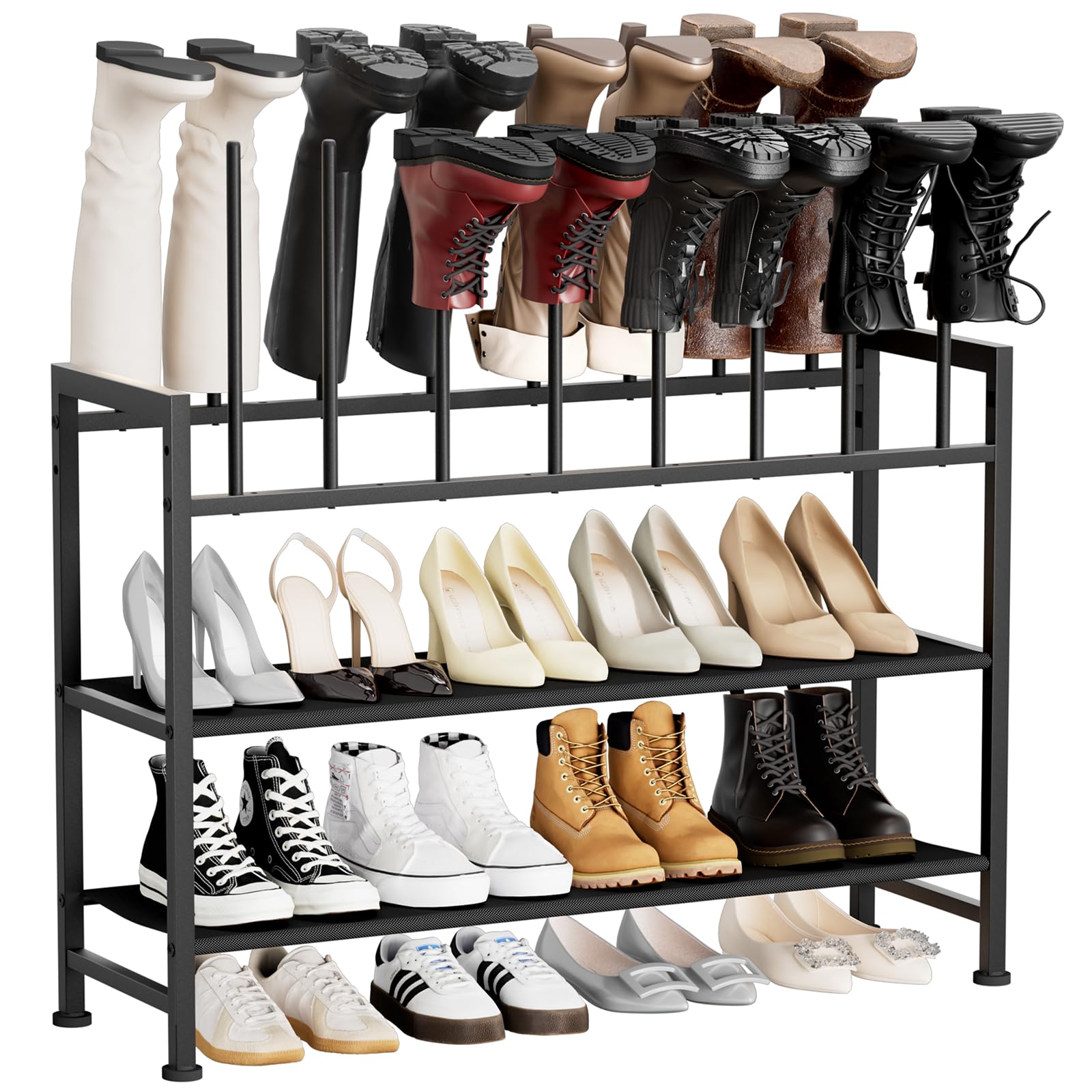 Photo 1 of DIMJ Boot Rack 4-Tier - Black Metal Boot Storage Rack for Tall Boots Organizer Tall Boots, Multiuse Shoe Rack for Boots, Sneakers, High-Heel, Entryway, Fits 8 Pairs