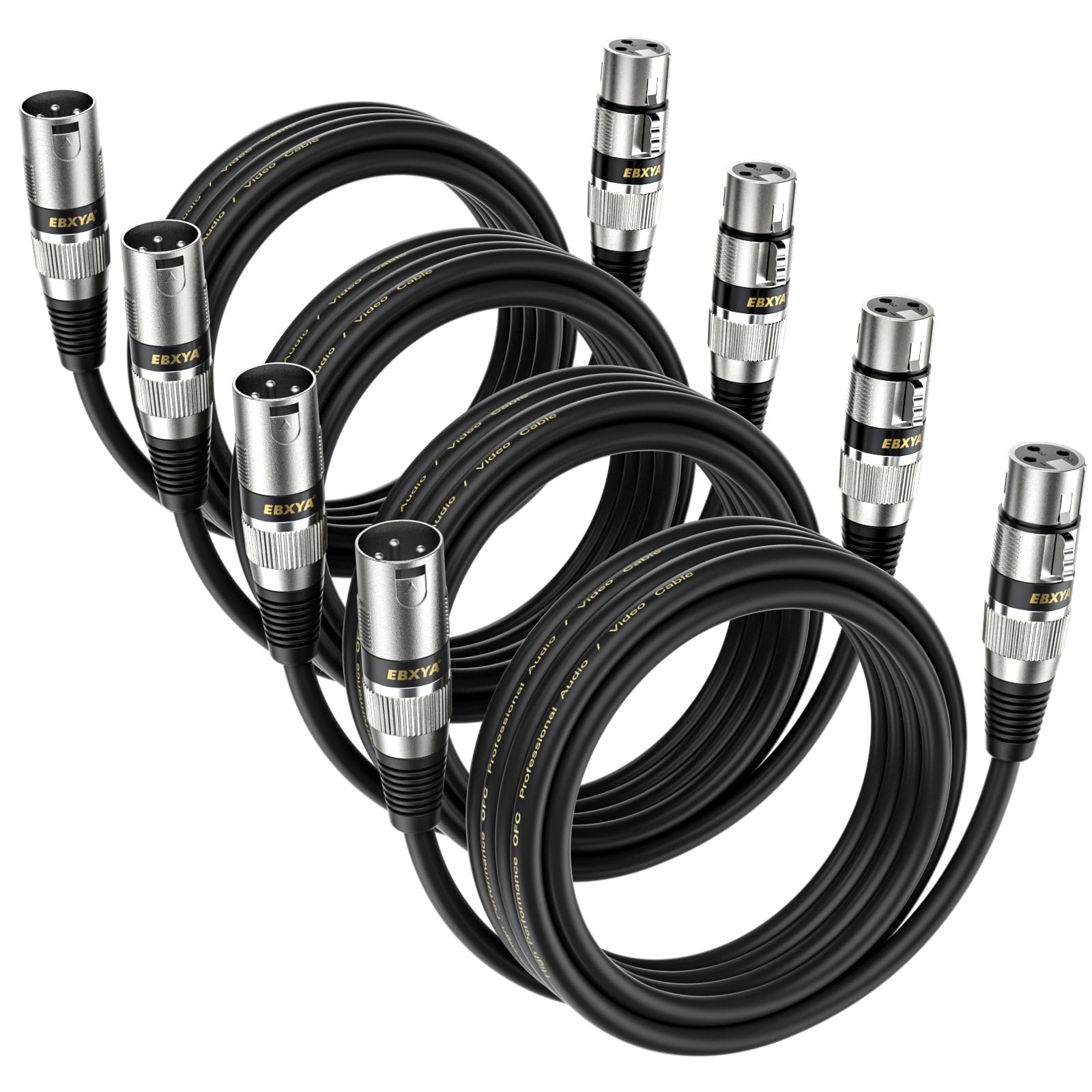EBXYA XLR Cable Microphone Cable 3M 4 Packs Balanced Male to Female XLR Patch Cables for PA System, Studio Recorder, Amplifier, Mixer — image 1