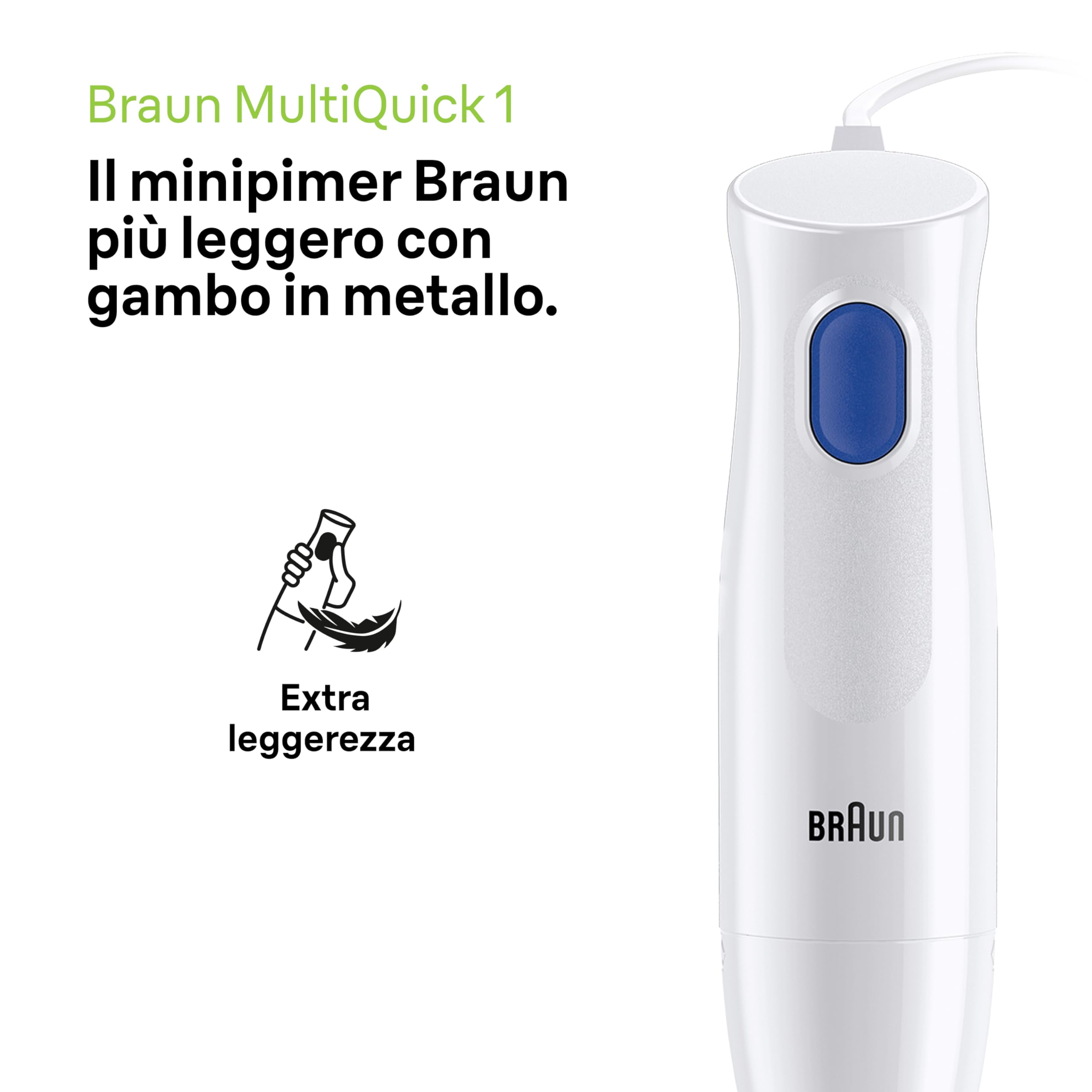 Braun MultiQuick 1 MQ10.201MWH Minipimer mit 5 Jahren Service, leichter Stabmixer, EasyTwist-Technologie, 2 Zubehörteile, Stahlstange, 450 W, Weiß 2