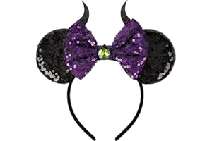 WOVOWOVO Mouse Ears Bow Headbands for Women, Halloween Decoration Glitter Hairbands Party Princess Cosplay Costume Hair Accessories, Maleficent