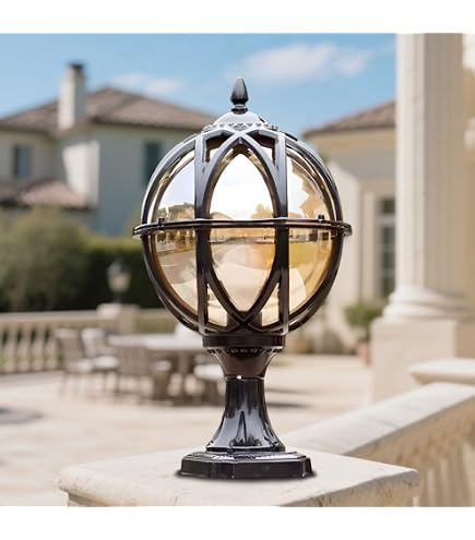 TOBBOMEY Outdoor Post Light Fixture – Large Globe Design For Patios, Porches, Driveways, Weatherproof Aluminum & Glass (14.15" X 9.8")