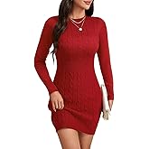 LYANER Women's Cable Knit Crewneck Long Sleeve Bodycon Pullover Cocktail Mini Sweater Dress