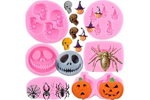 Mujiang Halloween Silicone Mold Pumpkin Silicone Cake Mold Skeleton Skull Fondant Mold Witch Candy Molds For Cake Decorating Cupcake Topper Chocolate Gum Paste Polymer Clay Set Of 6