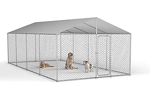DGEDBY 20x10 ft Outdoor Dog Kennel Outside with Waterproof UV-Resistant Cover, Heavy Duty Dog Enclosure House with Steel Fence and Secure Lock for Dogs