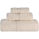 Superior Cotton Chevron 3 Piece Towel Set, Zero Twist, Quick Dry, Home Essentials, Shower, Spa, Luxury Plush Soft Absorbent Towels, Includes 1 Bath, 1 Hand, 1 Washcloth/Face Towel, Jacquard, Ivory