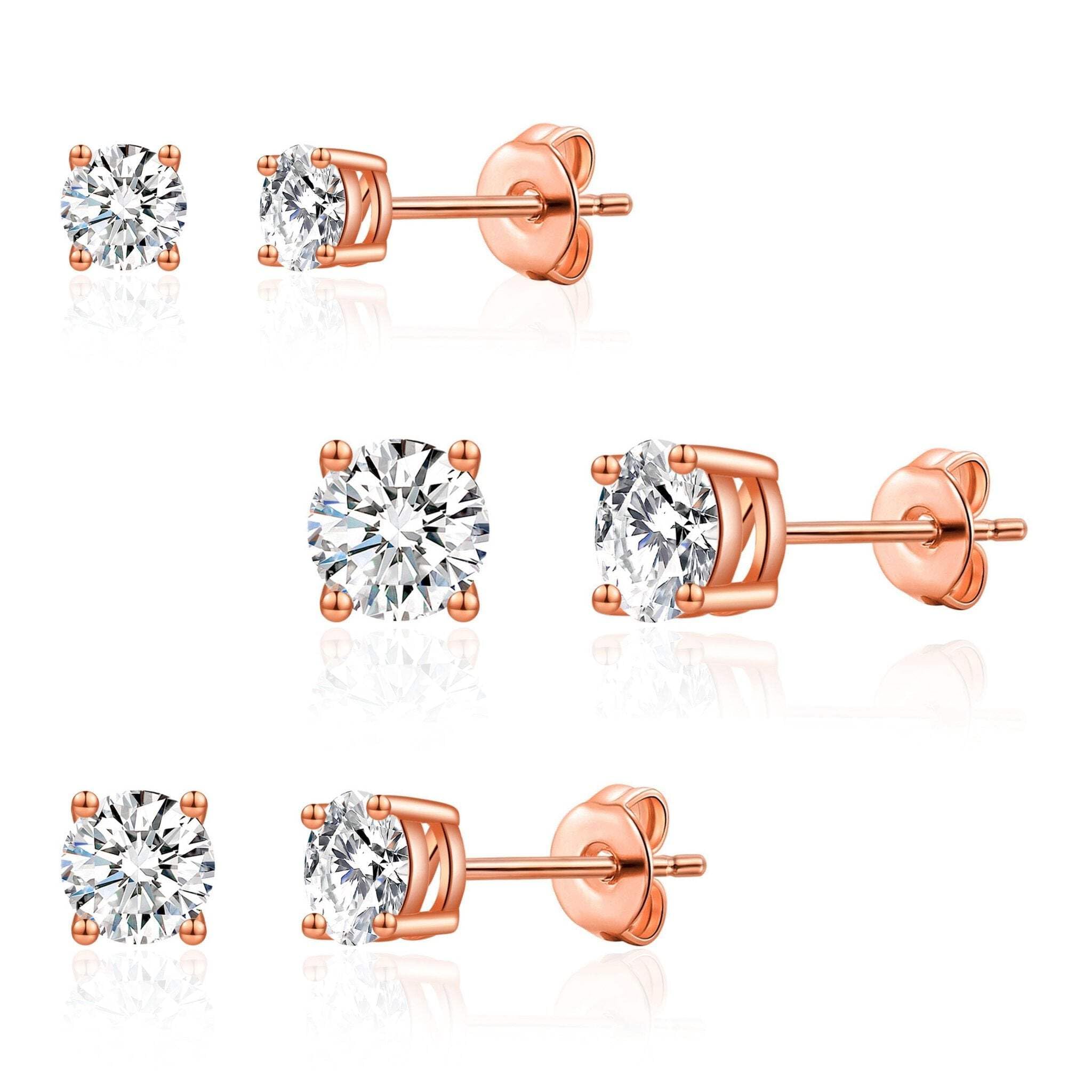 Philip Jones Three Pack of Rose Gold Plated 4mm, 5mm & 6mm Earrings Created with Zircondia® Crystals