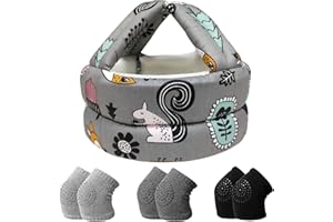 IULONEE Toddler Infant Helmet & Baby Knee Pads 3 Pairs, No Bump Safety Head Cushion Bumper Bonnet Adjustable Protective Cap Breathable Mesh Child Safety Hat for Running Walking Crawling
