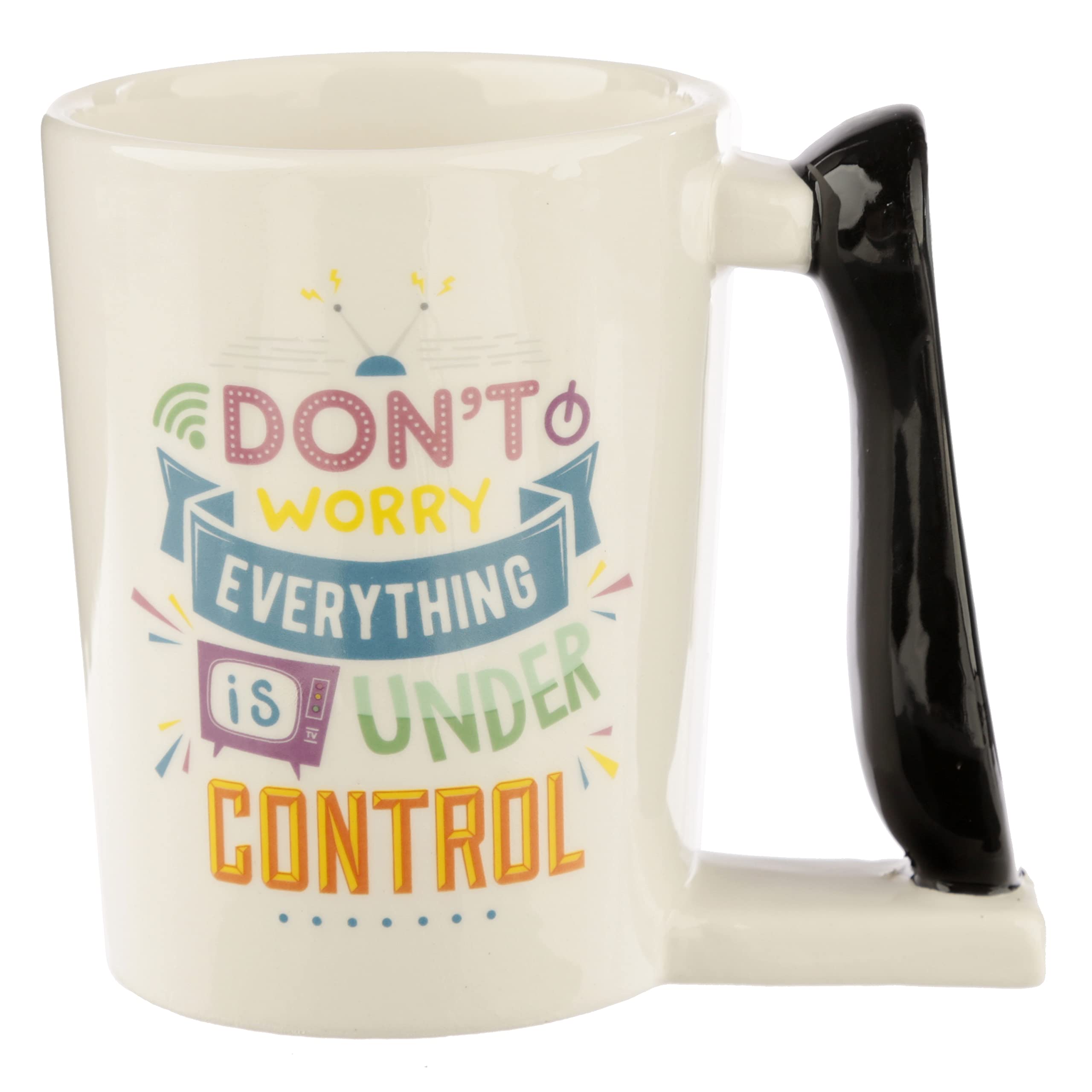 Puckator TV Remote Control Ceramic Shaped Handle Tea Coffee Mug - Funny Home Accessories - Cute Gifts for Girlfriend - Large Mugs for Men Women Hot Drinks - Cups Presents - Secret Santa Gift Cup Set