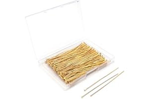 YUMTTERO Eye Pins 70mm/2.76inch 200PCS 3 Colors 6 Styles Open Eyepins and Headpins for Jewelry Making (Head Pins, Gold Plated)