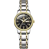 OLEVS Watches for Women, Womens Silver Dress Waterproof Two Tone Analog Stainless Steel Luxury Fashion Arabic Numerals Dainty Watch, Ladies Watches for Small Wrists with Date Gold Black Number Dial