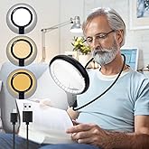 Foyucool Hands Free 5X Magnifying Glass with 36 LED Light, Neckwear Magnifying Glass with Flexible Gooseneck&15X Sub-Glass, 3