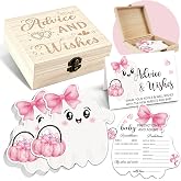 Lebsitey Pink Halloween Baby Prediction Advice Cards Wooden Keepsake Box | 50 Pcs Double Side Halloween Baby Shower Advice Cards,A Little Boo is Almost Due Baby Shower Games,Gender Reveal