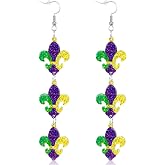 Mardi Gras Earrings, Sequin Fleur De Lis Earrings Mardi Gras Accessories for Carnival Fat Tuesday Women Costumes Jewelry