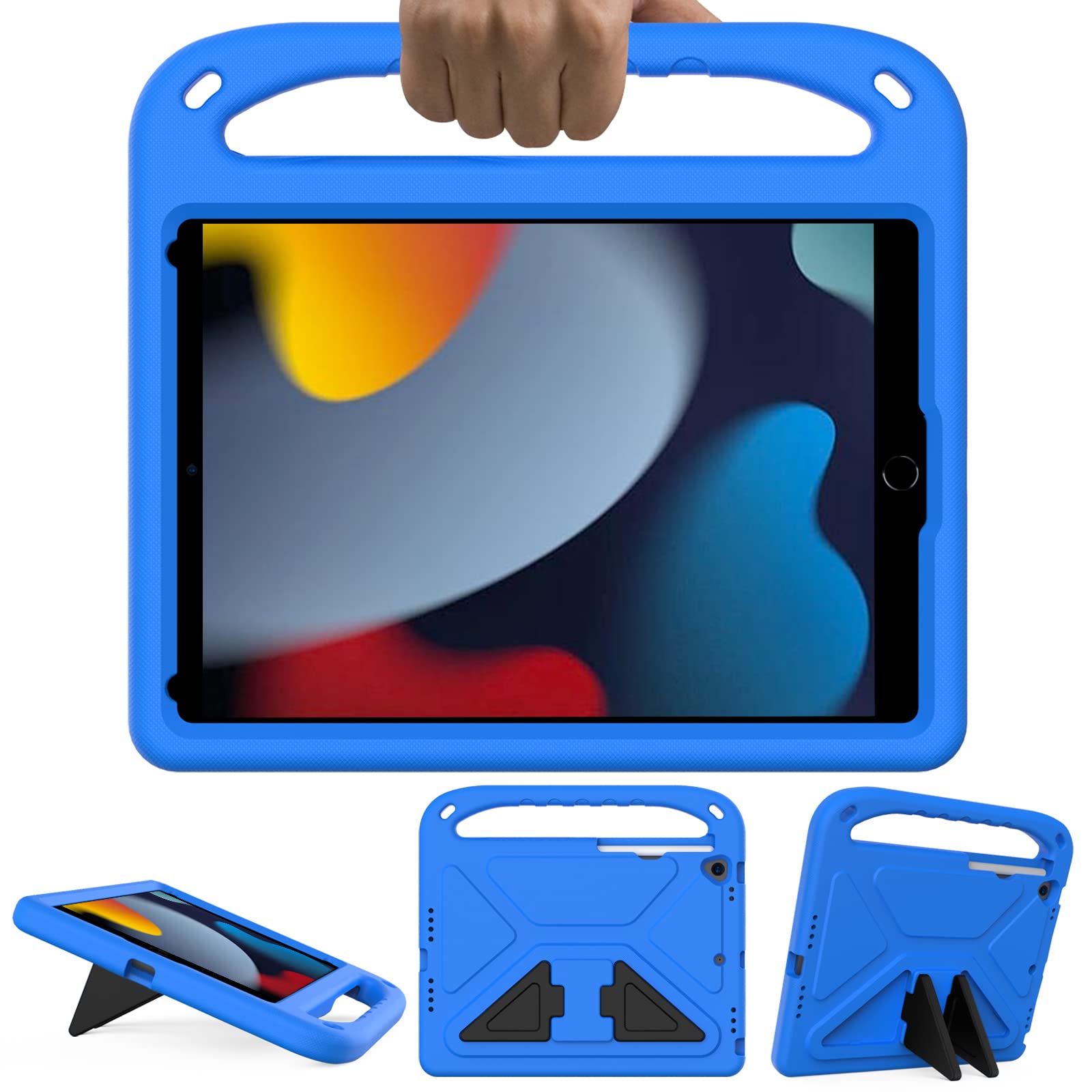GOZOPO Kids Case for iPad 9th / 8th / 7th Generation (10.2 Inch 2021/2020/2019), Lightweight & Shockproof Handle Stand Case Compatible with iPad 10.2 / Air 3 10.5" / i Pad Pro 10.5" - Blue
