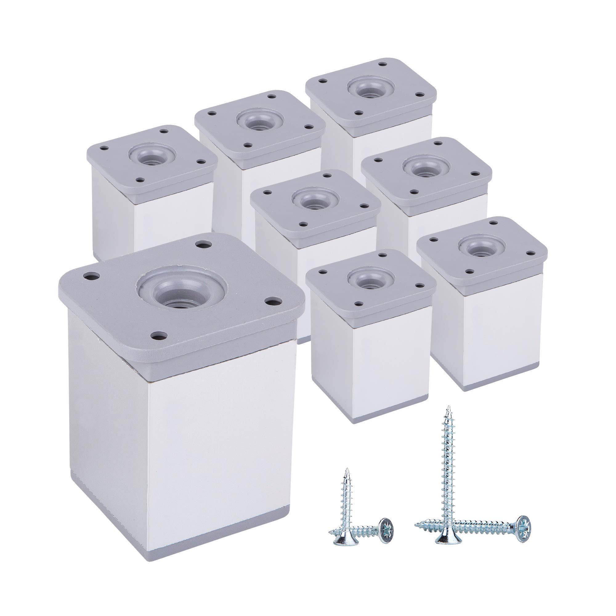 Diforma Set of 8 Modern Furniture Legs, Aluminium, Colour 6 cm, Height Adjustable, Angle Profile: 40 x 40 mm, Material: Aluminium, Plastic, Screws Included (8, Aluminium)