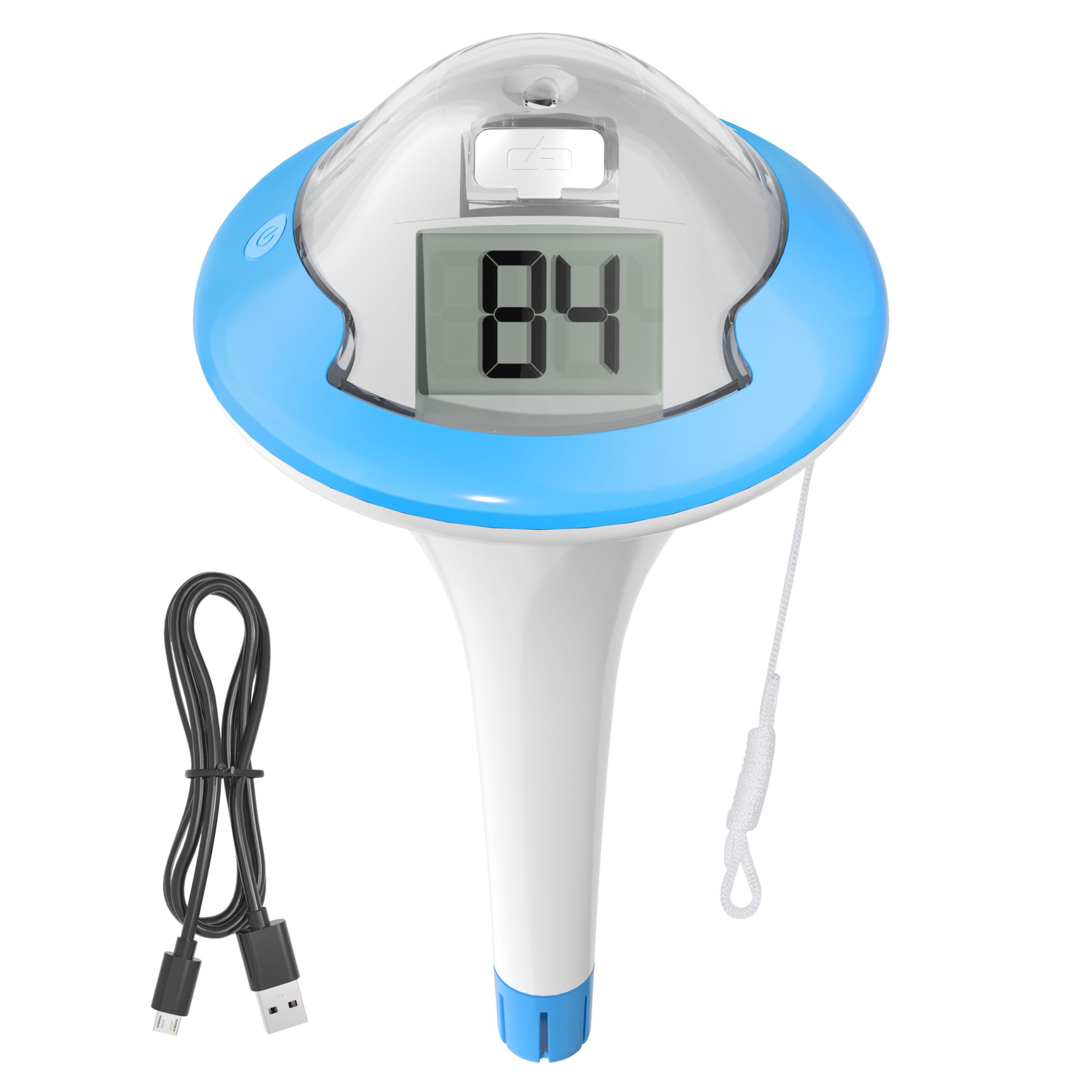 BALDR Pool Thermometer, Rechargeable Pool Thermometer Floating Easy Read, Dual Digital Screens, Big Number (Blue)