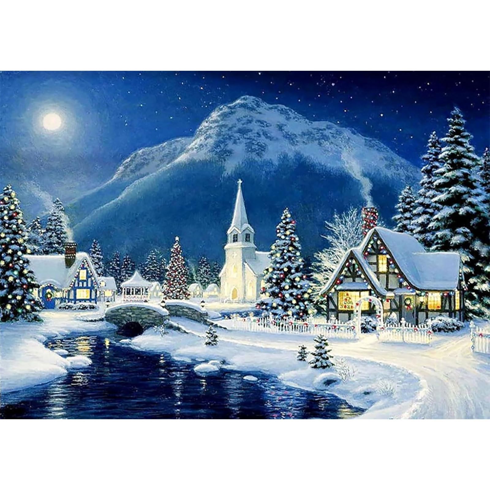 RICUVED Christmas Diamond Painting Kits for Adults Beginner,5D Diamond Painting Winter DIY Full Drill Diamond Painting Kits Scenery Diamond Art Kits for Home Wall Decor Gifts (30X40cm)