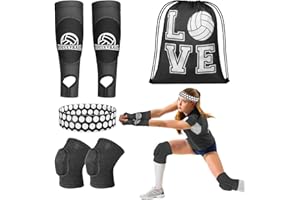 Gosodeny 6 Pcs Volleyball Accessories, Include Volleyball Knee Pads Arm Sleeves Drawstring Bag Softball Headbands Volleyball Protection Equipment Gifts for Women Teens Girls Boys Training