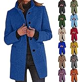 Women Winter Long Pea Coat Wool Blend Coat Women Stand Collar Single Breast Thicken Blazer Jacket