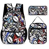 CaomeiWu Football Backpack with Lunch Box & Pencil Case for Kids Girls Boys School, 16 Inch Cool Football Bookbag, School Backpack for Students Children, sustainable, Lightweight, Large Capacity