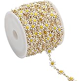 KYUNHOO 16.4 Feet/5M Daisy Flowers Link Chain KC Gold Plated Brass Chain for Jewelry Making Dainty Chain Bulk for Jewelry Craft DIY Finding Supplies