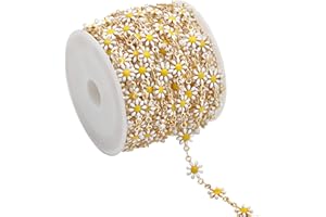KYUNHOO 16.4 Feet/5M Daisy Flowers Link Chain KC Gold Plated Brass Chain for Jewelry Making Dainty Chain Bulk for Jewelry Craft DIY Finding Supplies