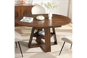 NAHENDUO Round Dining Table for 4-8 People, 43.3"-59" Oval Dining Table Space Saving, Expandable Kitchen Table with Smooth Glide Mechanism Modern Design & Wood Base for Small Space (Walnut)