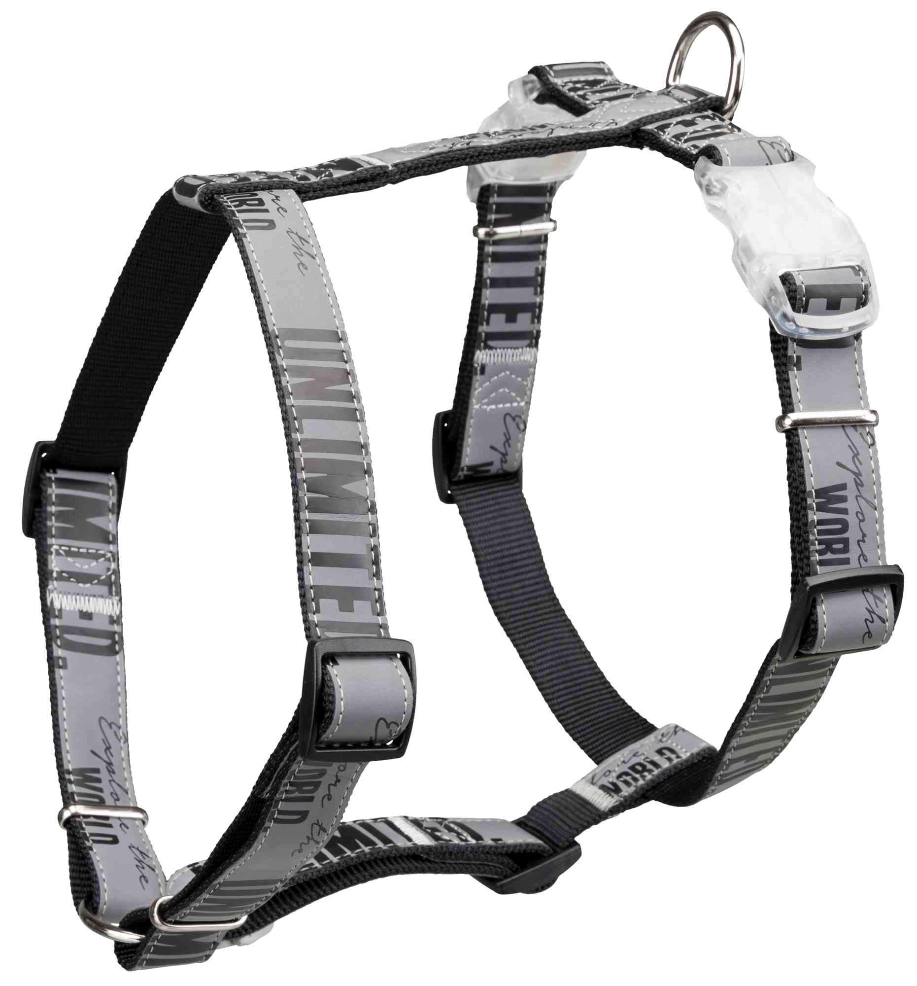 Explore Explore H-harness with flasher, XS-S: 30-44 cm/20 mm, black/reflective