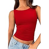 ForeFair Boat Neck Tank Tops for Women - Double Lined Going Out Top Basic Summer Cute Ruched