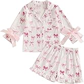 Kuriozud Toddler Girl Satin Pajamas Set Summer Short Sleeve Button Down Shirt Top and Shorts 2pcs Pjs Sets Sleepwear