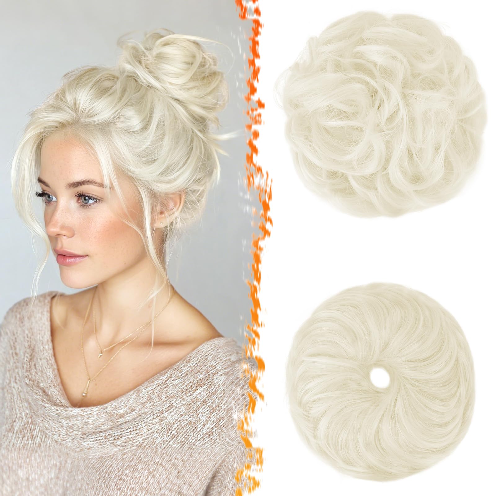 Photo 1 of BARSDAR 2 PCS Messy Bun Hair Pieces - Elastic Platinum Blonde Messy Hair Bun Scrunchies Extensions for Women - Synthetic Thick Fluffy Donut Updo Platinum Blonde Hairpieces Daily