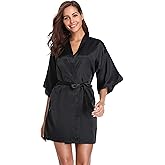 Vlazom Womens Kimono Robes Dressing Gown Satin Bathrobe Nightdress Short Style Bridal Robe