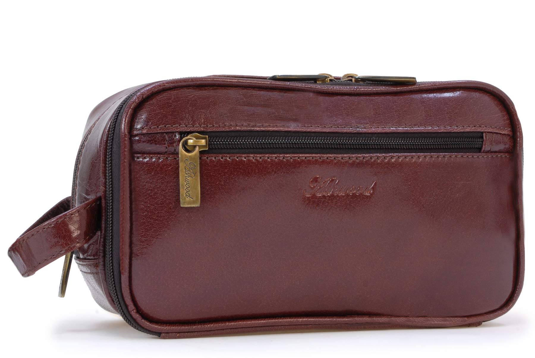 Ashwood - Men's Leather Toiletry Bag - Medium Wash Bag - Shower Travel Case with Handle - Chelsea 2080 - Cognac