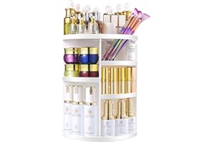 SANIPOE Makeup Organizer, 360 Rotating Cosmetic Organizer,DIY Adjustable Makeup Carousel Spinning Holder Rack, Large Capacity Cosmetic Storage Box Makeup Brushes Organizer for Vanity Countertop