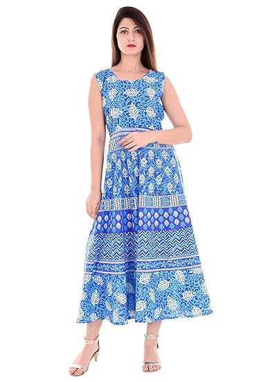 Women's Cotton Dress (ADMidi005_Sky-Blue_Free-Size)