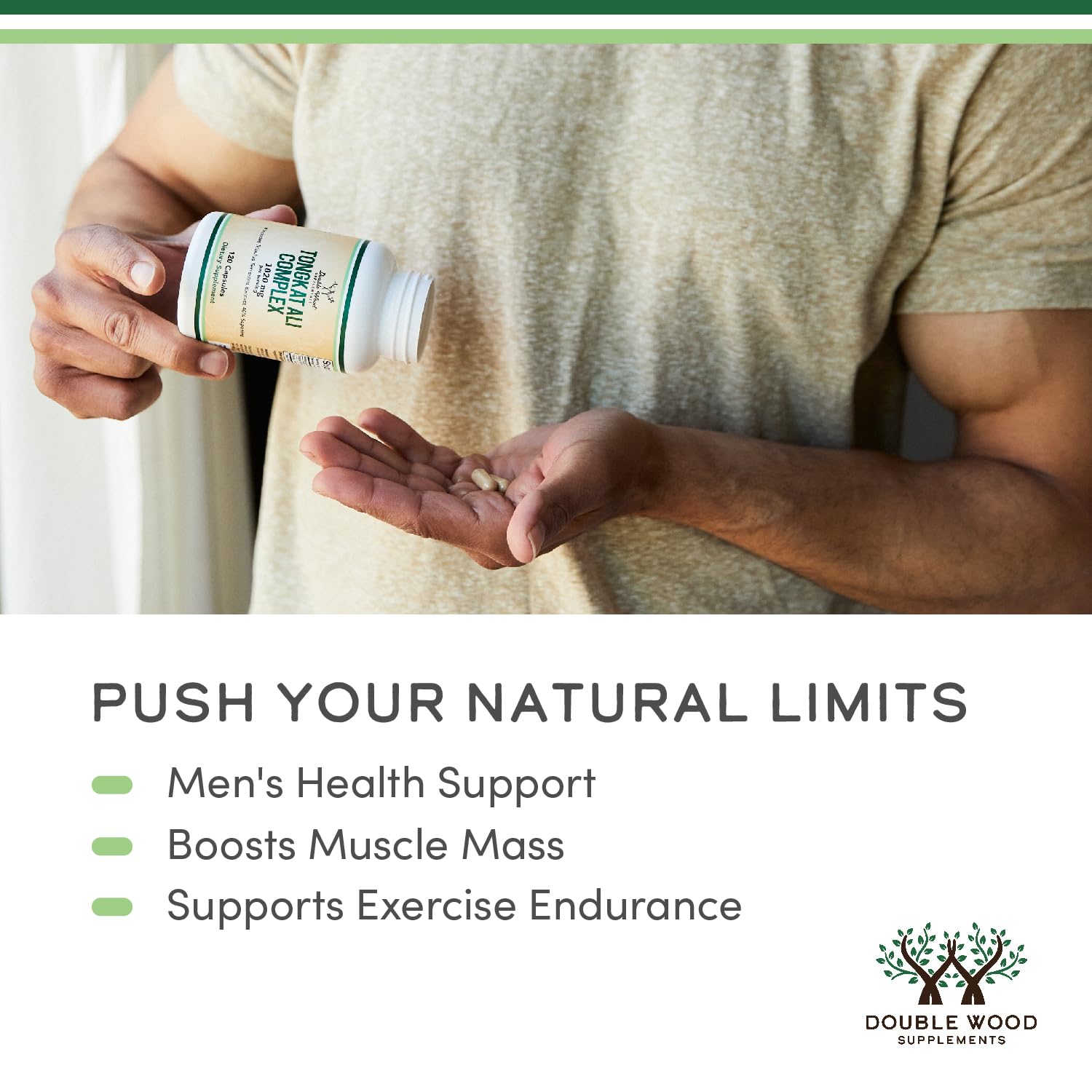 Tongkat Ali Extract 200 to 1 for Men (Longjack) Eurycoma Longifolia, 1000mg per Serving, 120 Capsules - Men's Health Support with 20mg Tribulus Terrestris (Third Party Tested) by Double Wood