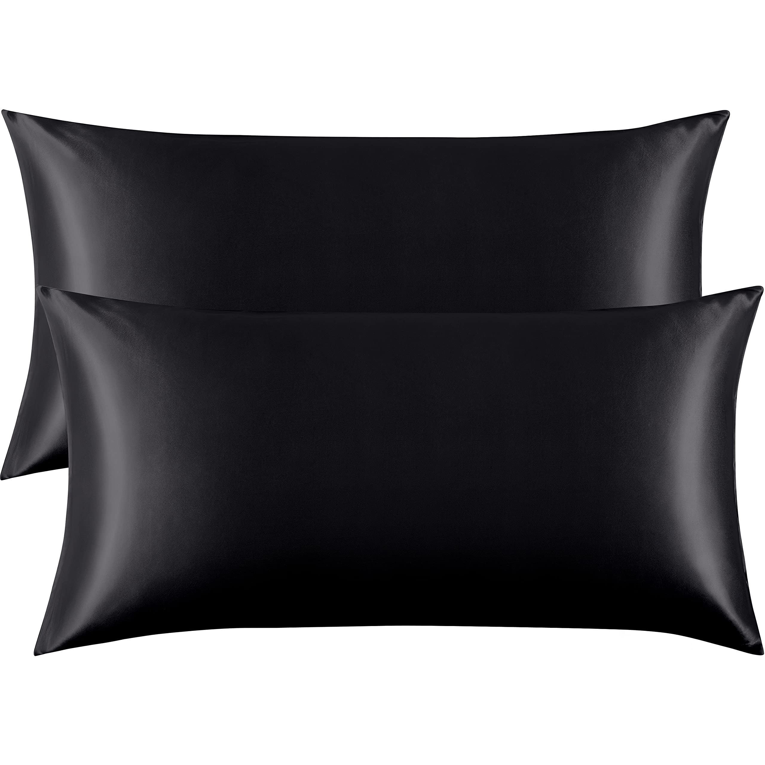 FLXXIE 2 Pack Satin Pillowcases for Skin and Hair, Luxurious and Silky King Pillow Cases with Envelope Closure, Black, 50x90 cm