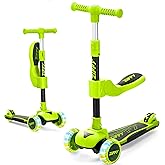 ZIFFY 2-in-1 Toddler Scooter with Seat, 3 Wheel Scooter for Kids 3-5 6-12, Foldable Light-Up Kid Scooters for Boy Girl 110 Lbs, Anti-Slip Deck, 3 Adjustable Height Handlebar, Kids Riding Toys by JOVA