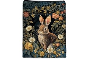 MQPPKJ Vintage Flower Rabbit William Morris Book Sleeve for Book Lovers, Bookish Book Protector with Zipper, Washable Fabric Book Cover for Paperbacks & Hardcovers,11.4 x 9.1Inches (Black-Rabbit, Medium)