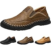 Men's Arch Support Casual Slip-On Loafers,Vintage Comfort Hand-Stitching Leather Non-Slip Flat Driving Walking Shoes