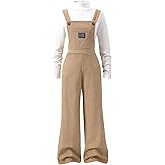 MakeMeChic Girl's 2 Piece Outfits High Neck Long Sleeve Tee and Wide Leg Corduroy Overalls Sets