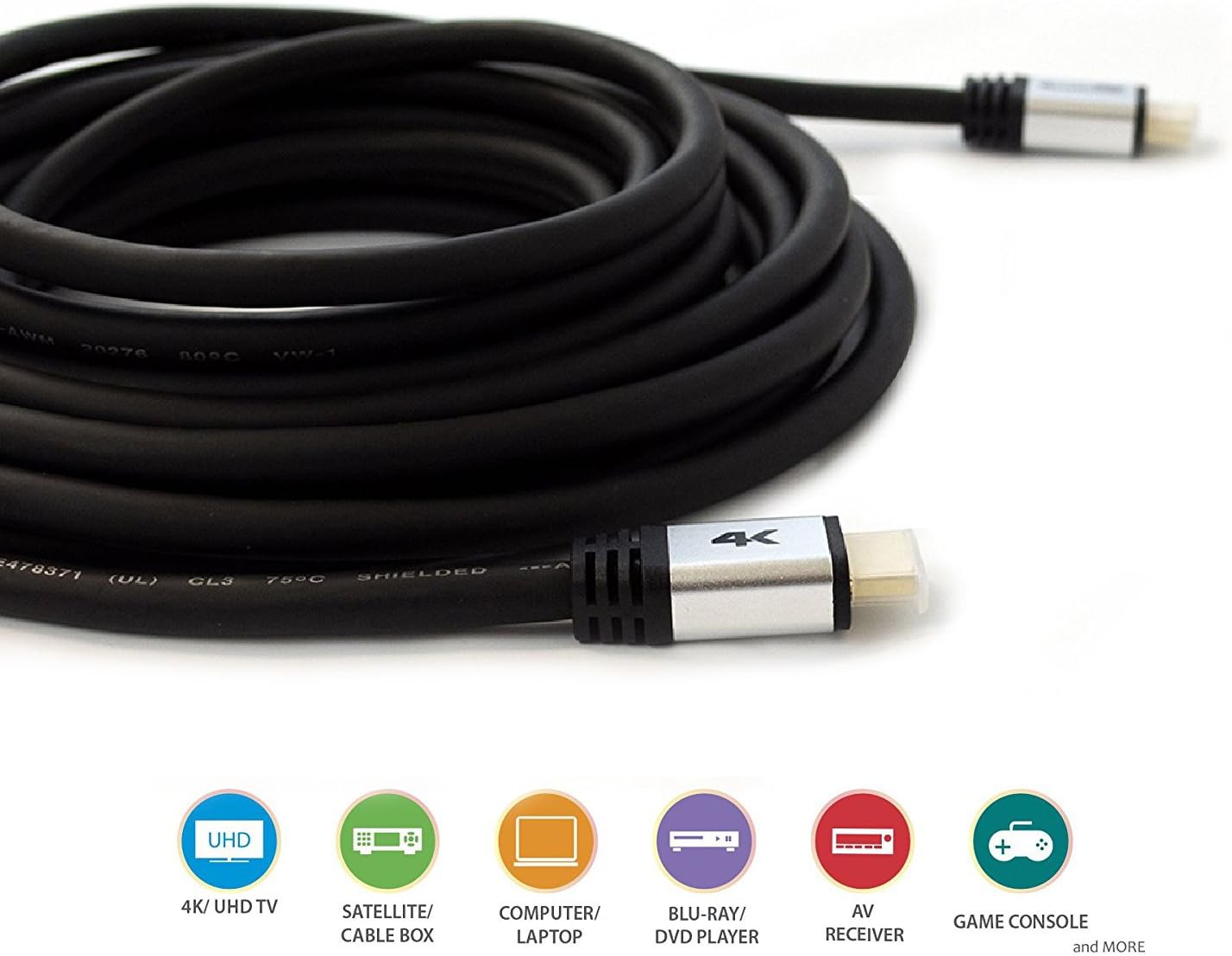 QualGear HDMI 2.0 Cable; 30' High Speed HDMI 2.0 Cable with Ethernet 30' - Black (QG-CBL-HD20-30FT) - Image 4