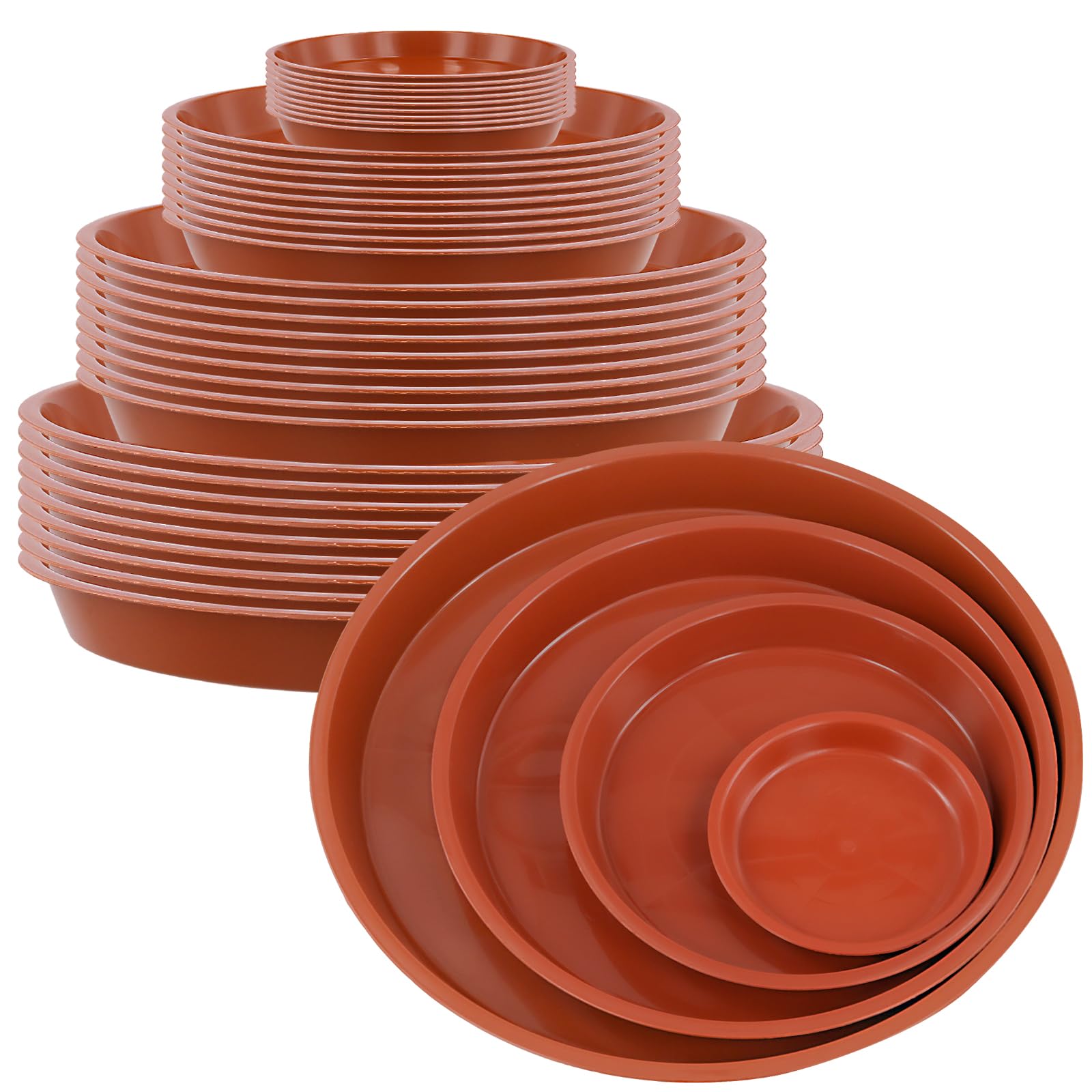MAKTSAM 40 PCS Red Flower Pot Saucers, 12/18/24/30 cm Round plant saucers, Plastic Plant Pot Trays for Garden Flower Plant Indoor