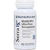 Serra-RX 80,000 SPU Serrapeptase - Acid-Resistant Proteolytic Systemic Enzyme, Non-GMO, Gluten Free, Vegan, Supports Sinus & Lung Health, 90 Veg Capsules