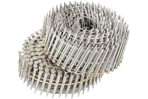 findmall 3600 Count 2-Inch x .090-Inch Ring Shank 304 Stainless Steel Siding Nails 15-Degree Collated Wire Coil for Wood Siding or Fencing Applications