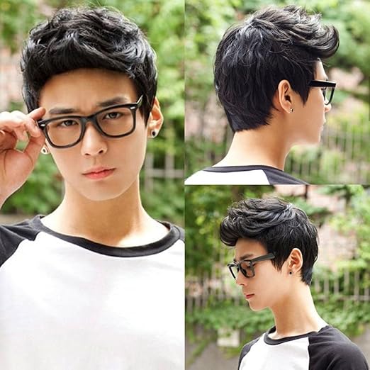 Men Boys Wigs Full Hair Short Black Dark Brown Hair Men Male Fake