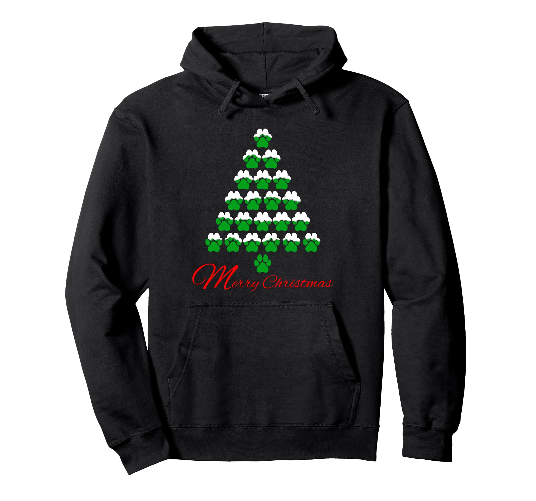 Merry Christmas Dog Paws Xmas Tree Pullover Hoodie